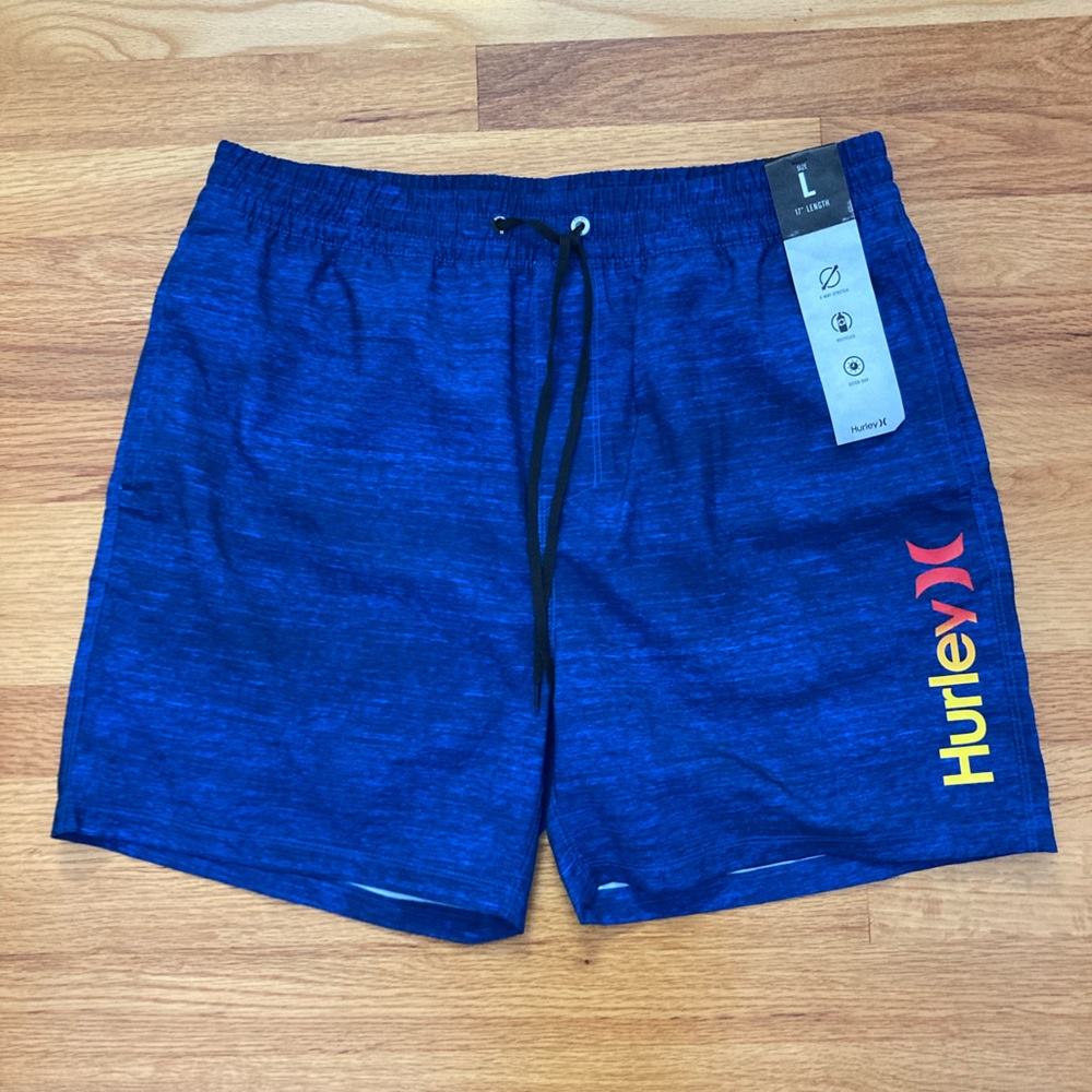 Hurley Shorts Mens Large Floral 17" Stretch Swim Trunk New Blue Stretch